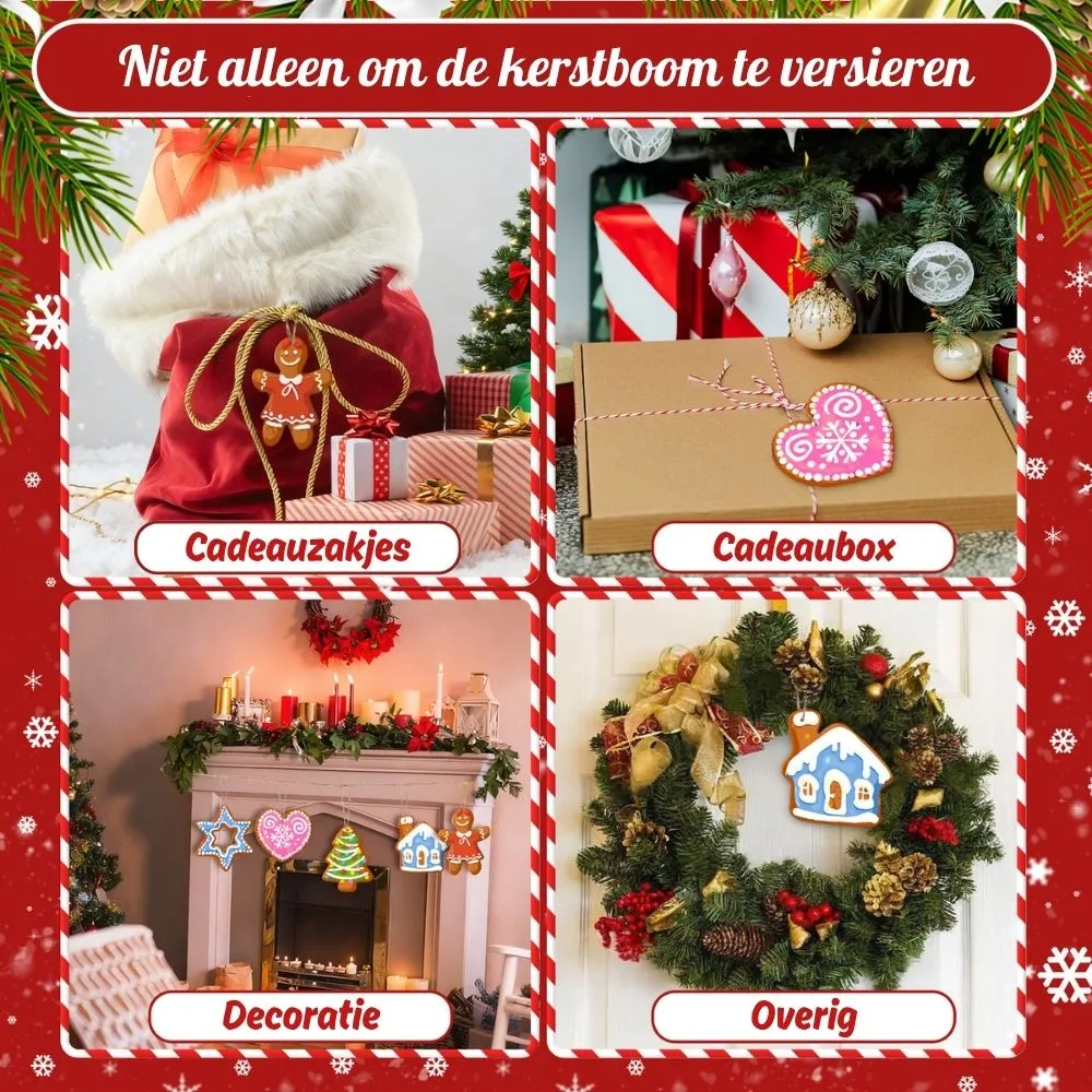 Figured'Art Vrolijk Huis & Haard kerstornamenten set 8 stuks