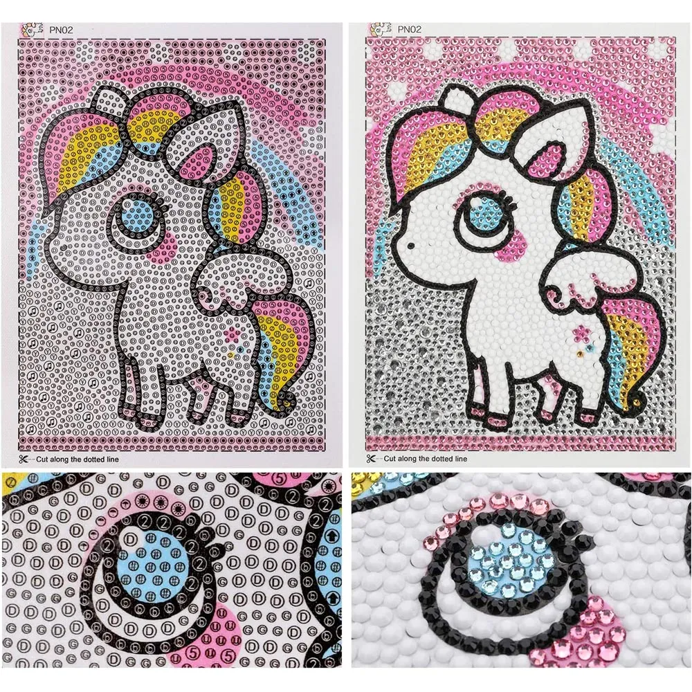 Figured'Art Eenhoorn diamond painting kinderen 15x20cm rond met lijst