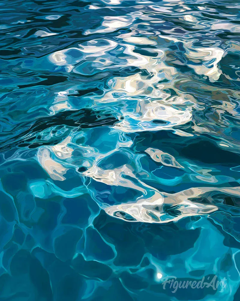 Figured'Art Kristalblauwe zonnegloed schilderen op nummer zee