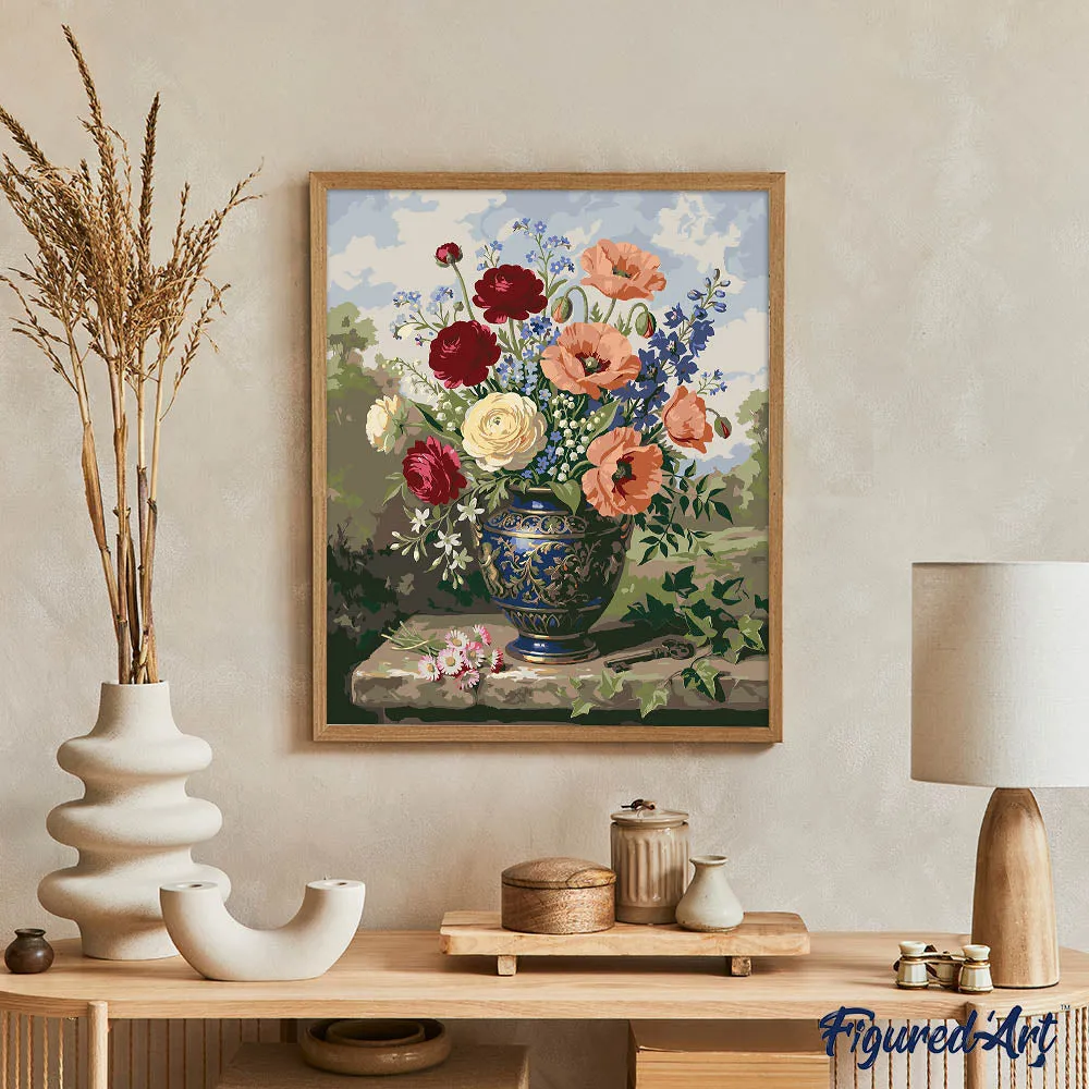 Figured'Art Bloemen in Blauwe Vaas schilderen op nummer 40x50cm
