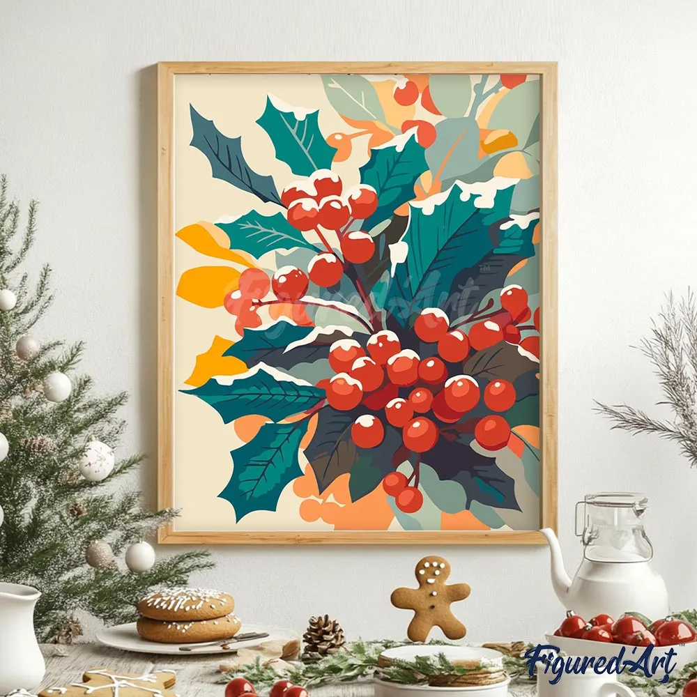 Figured'Art Besneeuwde Hulst schilderen op nummer winter 40x50 cm linnen