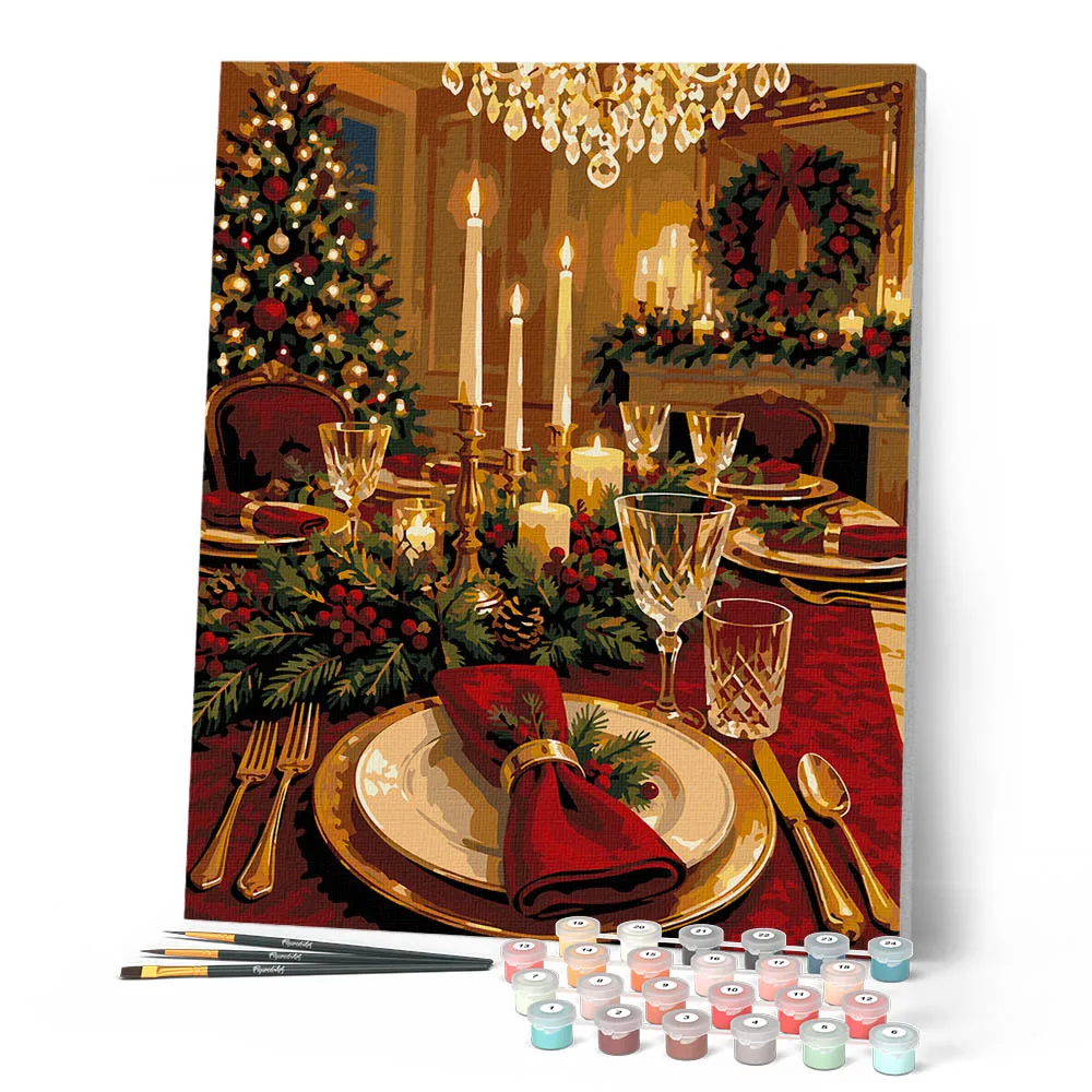 Figured'Art Kerstdiner bij kaarslicht schilderen op nummer 40x50 cm kerst