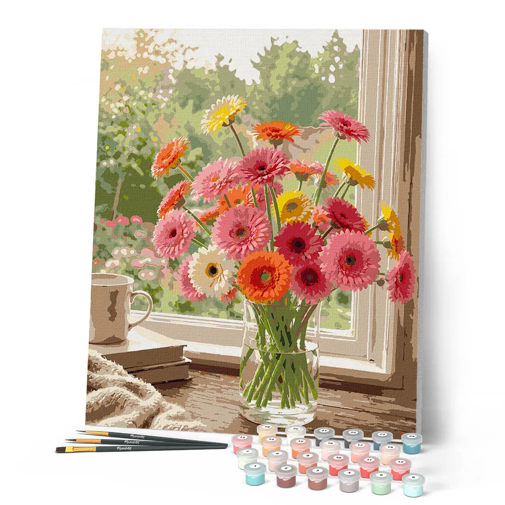Figured'Art Vrolijke gerbera's schilderen op nummer 40x50 cm