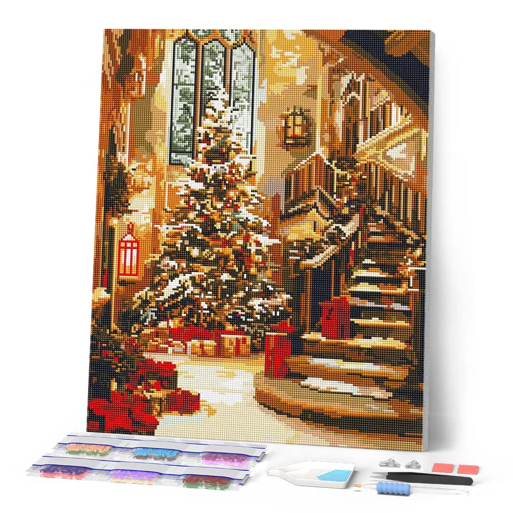 Figured'Art Grote Kerstzaal diamond painting 40x50 cm ingelijst