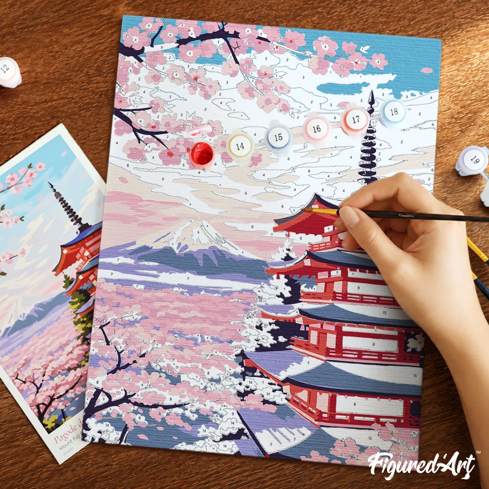 Figured'Art Fuji-pagode schilderen op nummer cadeauset 24,5x32,5 cm