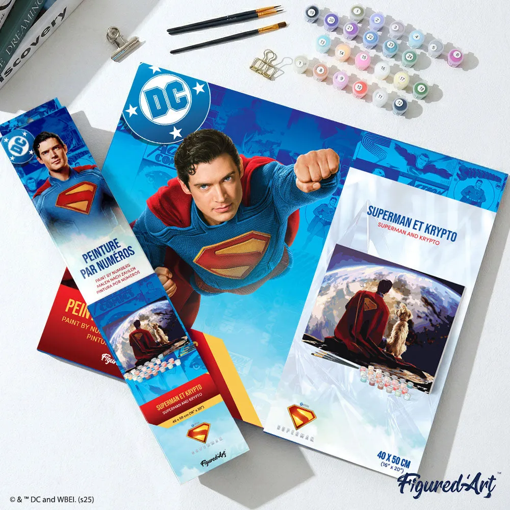 Figured'Art Superman en Krypto schilderen op nummer 40x50cm DC collector box