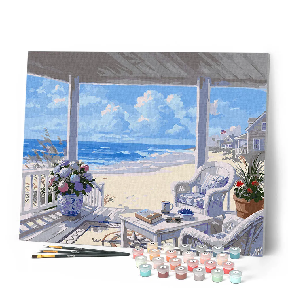 Figured'Art Schilderen op Nummer Veranda van kustsereniteit 40x50 cm zee
