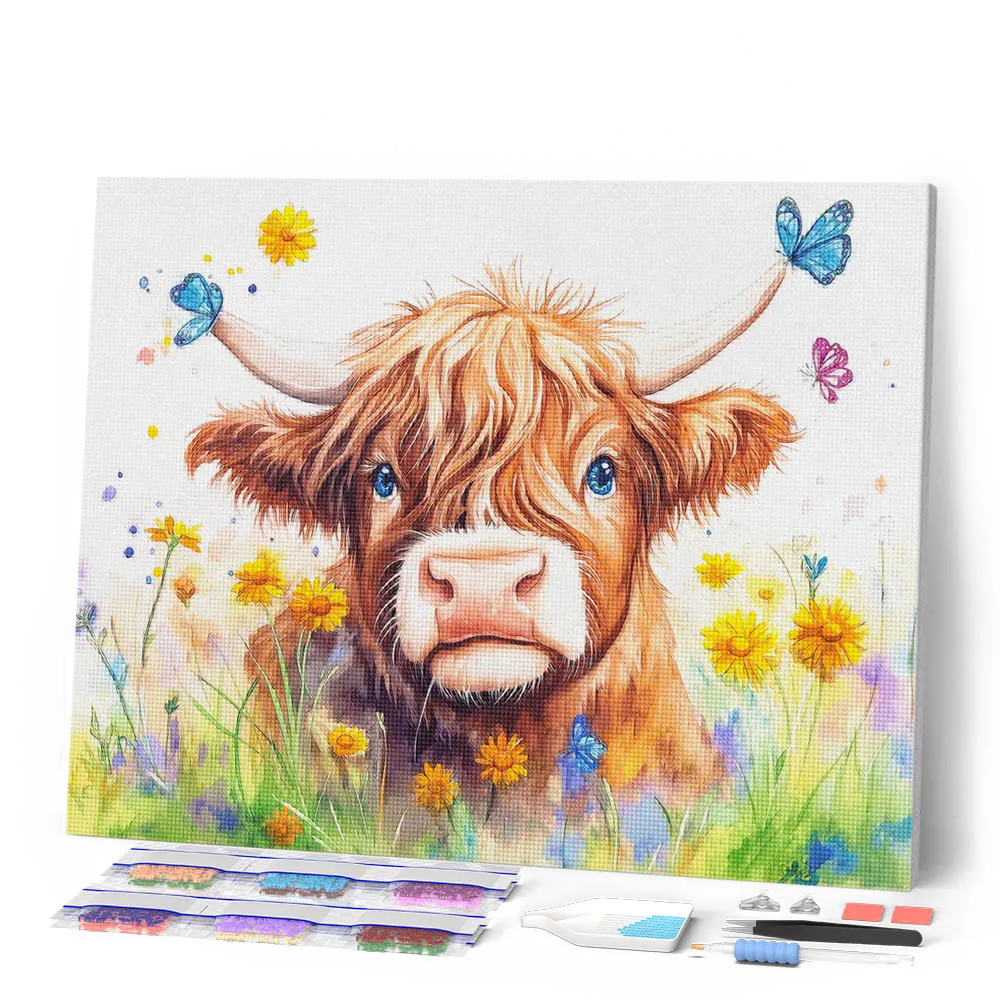 Figured'Art Schotse Hooglander Lenteportret diamond painting 40x50 koe