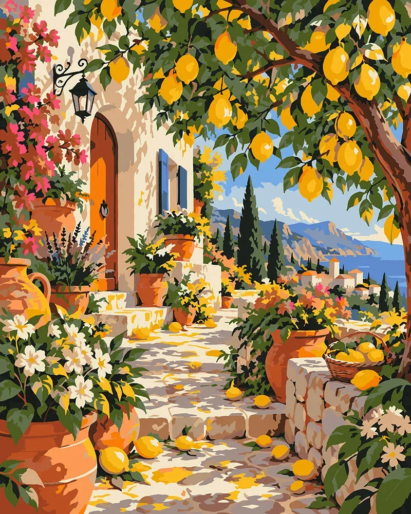 Figured'Art Citroenboomlaan schilderen op nummer 40x50 cm mediterraan