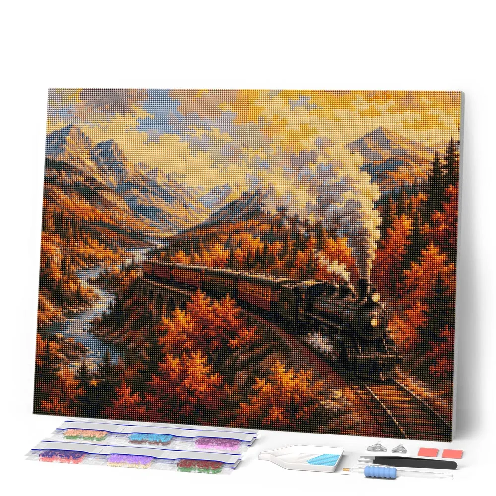 Figured'Art Stoomtrein door een Herfstdal diamond painting 40x50cm