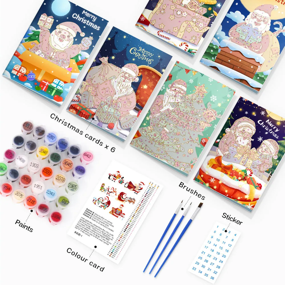 Figured'Art Serie 2 kerstkaarten schilderen op nummer set van 6