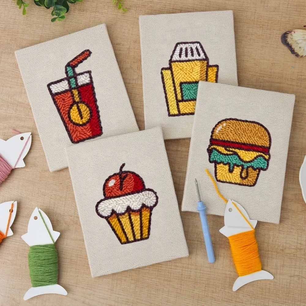 Figured'Art Fastfood Plezier punch needle set 4 stuks 15x20cm