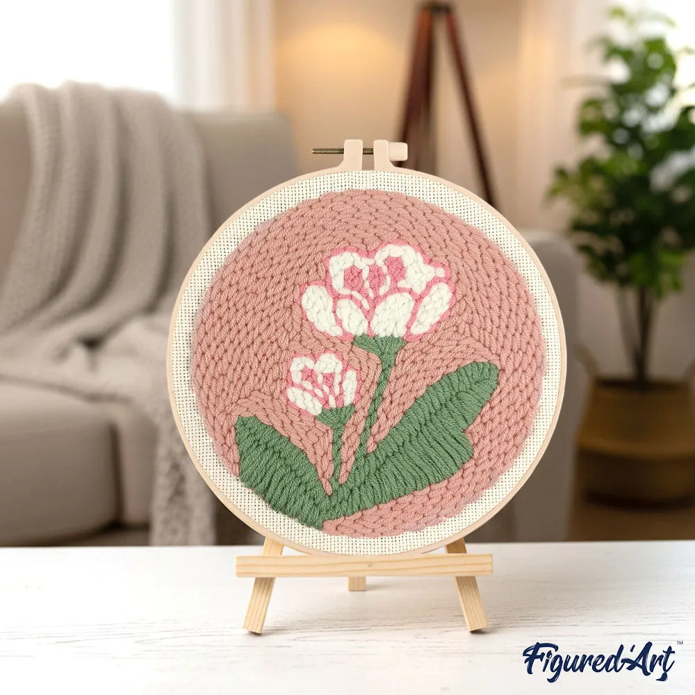 Figured'Art Witte bloemen 2 punch needle pakket 20x20 cm wol