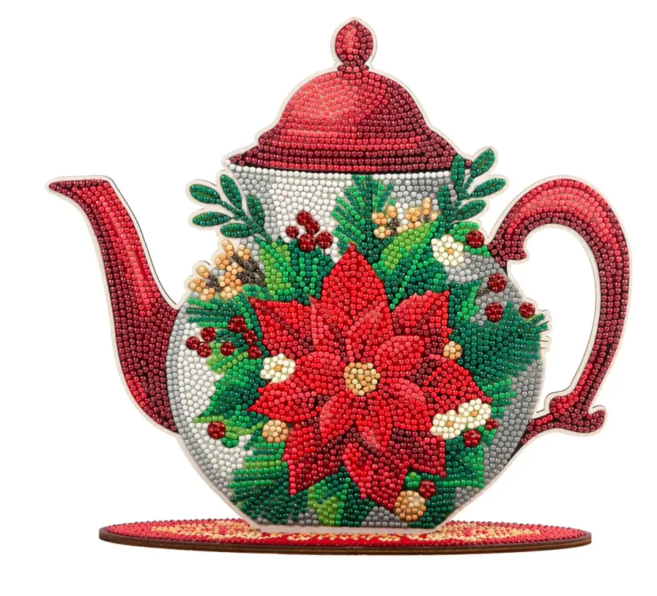 Craft Buddy Crystal Art Poinsettia Teapot decoratie 27 cm