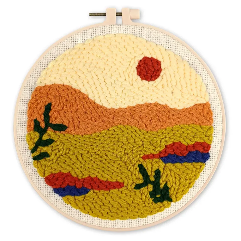 Figured'Art Gouden woestijn punch needle pakket 20cm rond wol