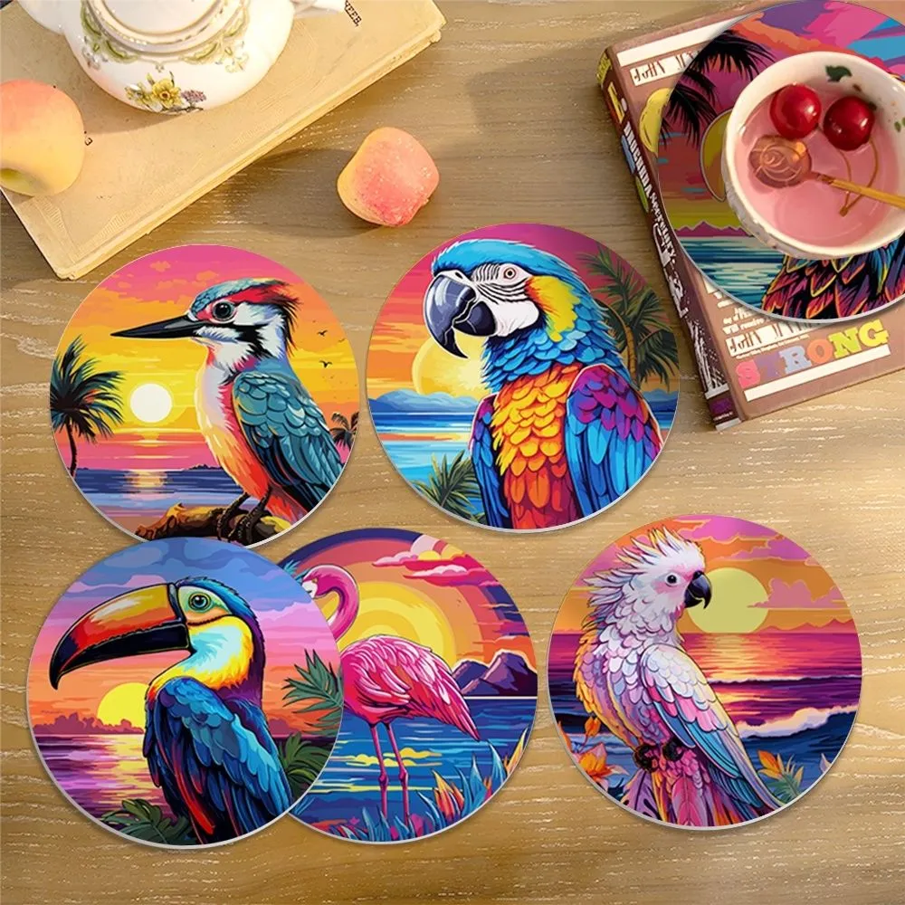 Figured'Art Levendige Tropische Vogels onderzetters schilderen op nummer 10cm
