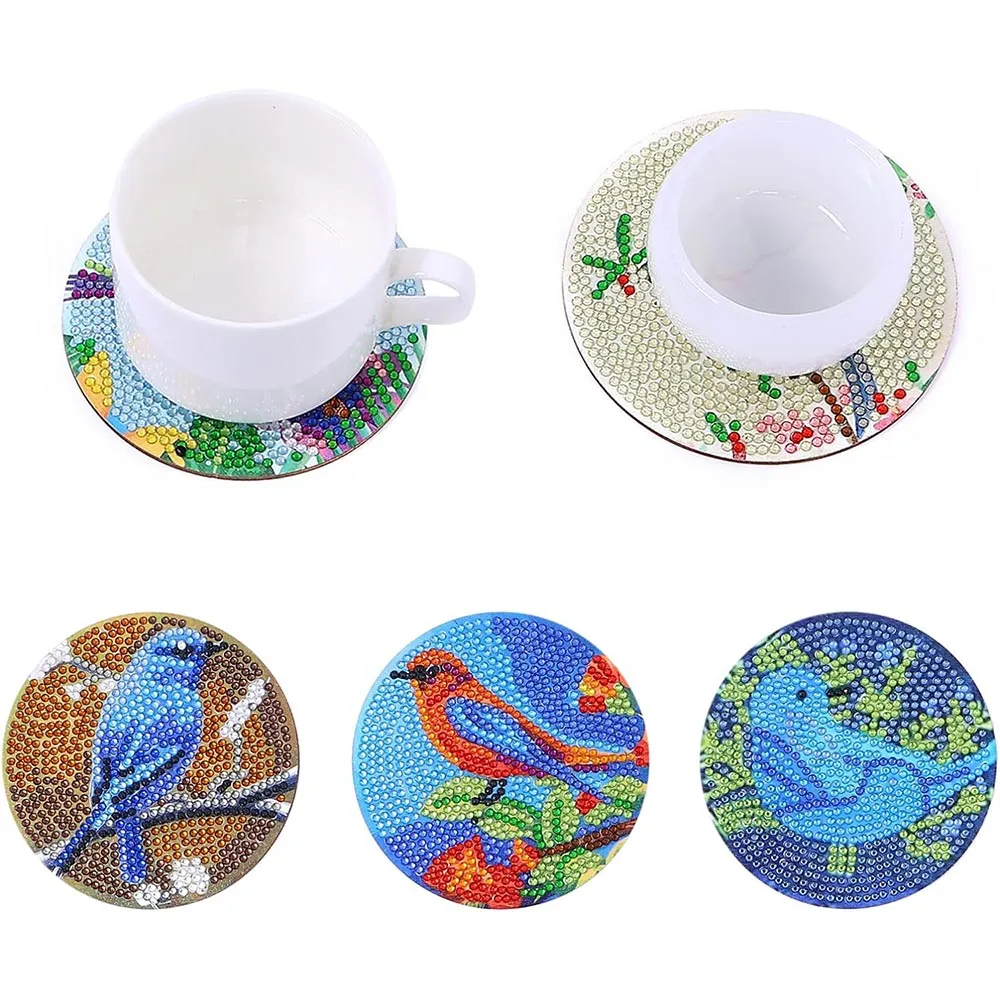 Figured'Art Vogels diamond painting onderzetters 10x10cm 8 stuks