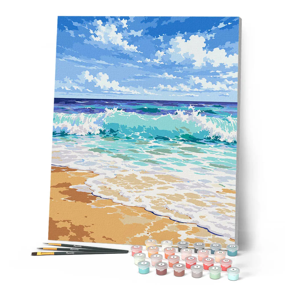 Figured'Art Turquoise Golven schilderen op nummer 40x50 cm
