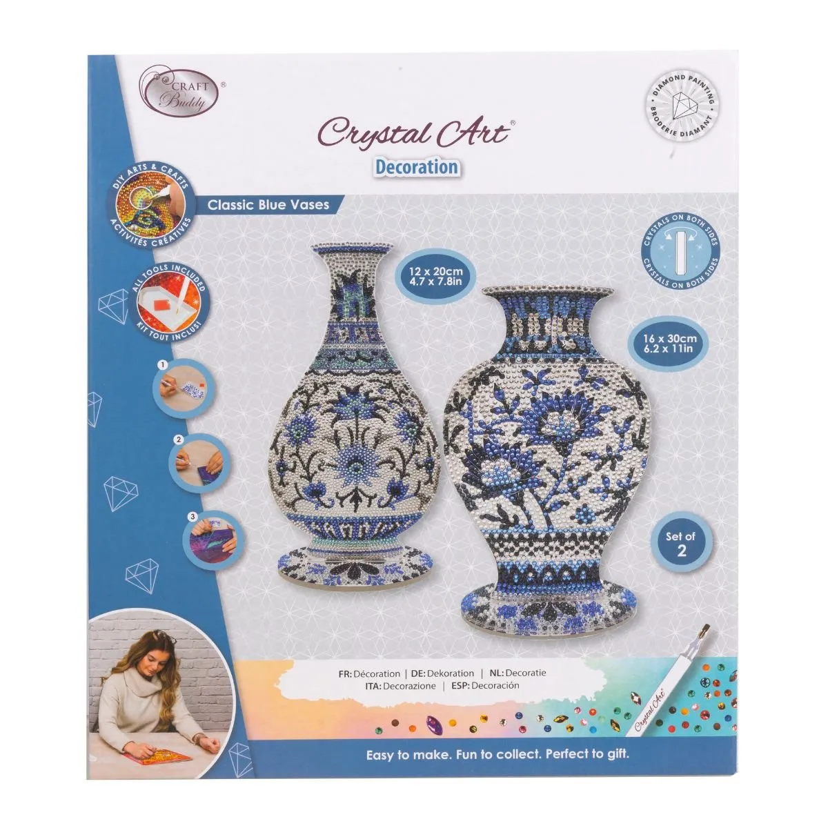 Craft Buddy Crystal Art Classic Blue Vases decoratieset 2 stuks blauw