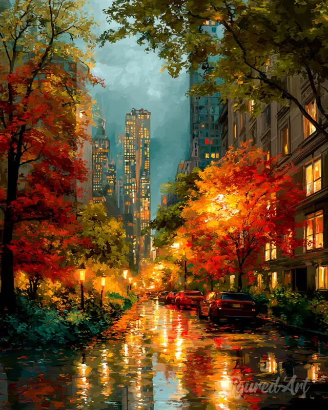 Figured'Art Stadslichten in de herfst diamond painting 40x50 herfst