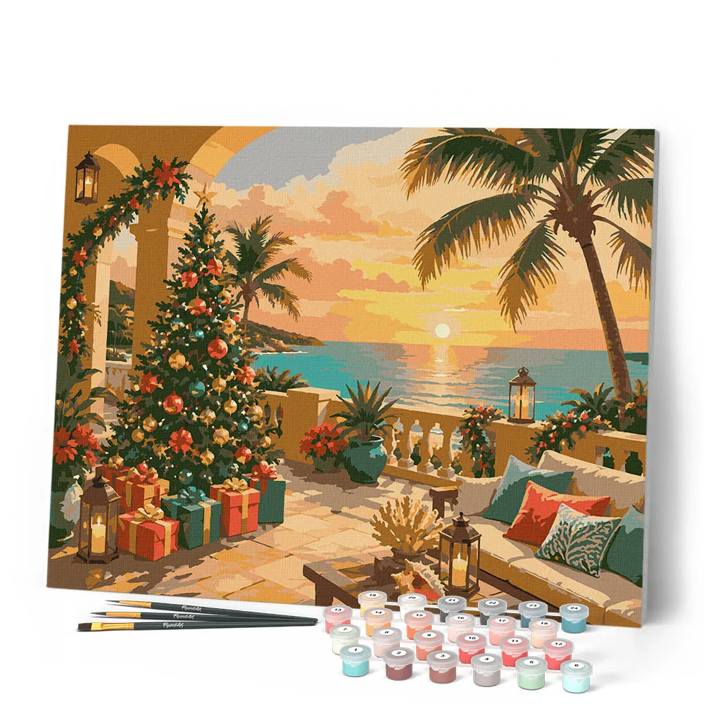 Figured'Art Kerst aan de oceaan schilderen op nummer 40x50 cm