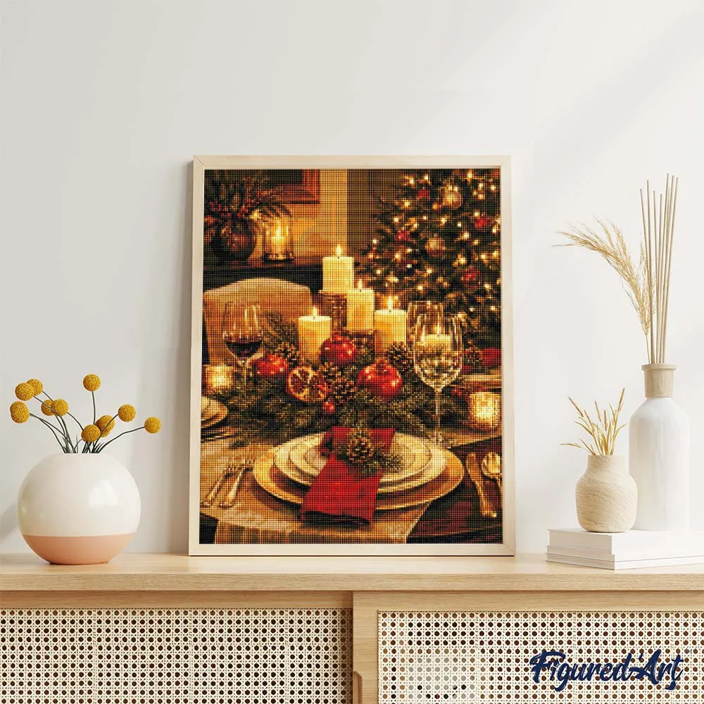 Figured'Art Elegante kersttafel diamond painting 40x50cm rond winter