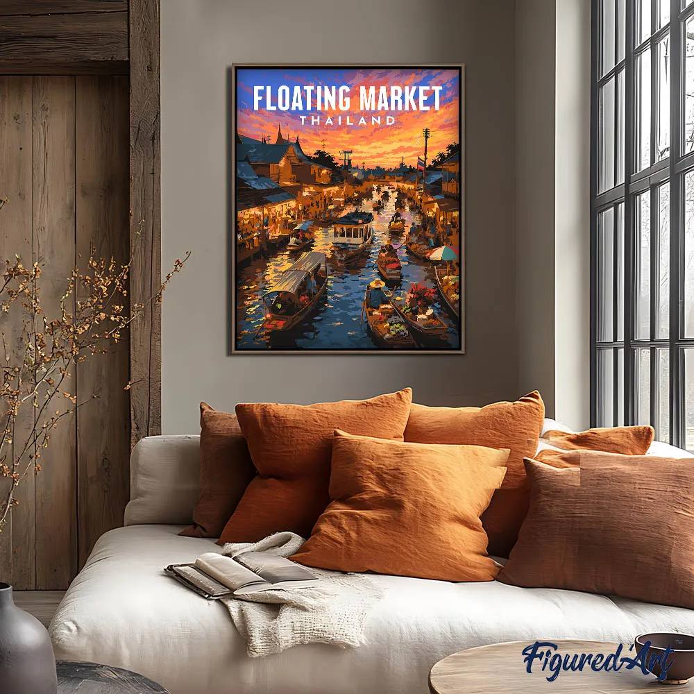Figured'Art Schilderen op Nummer Reisposter Drijvende markt 40x50