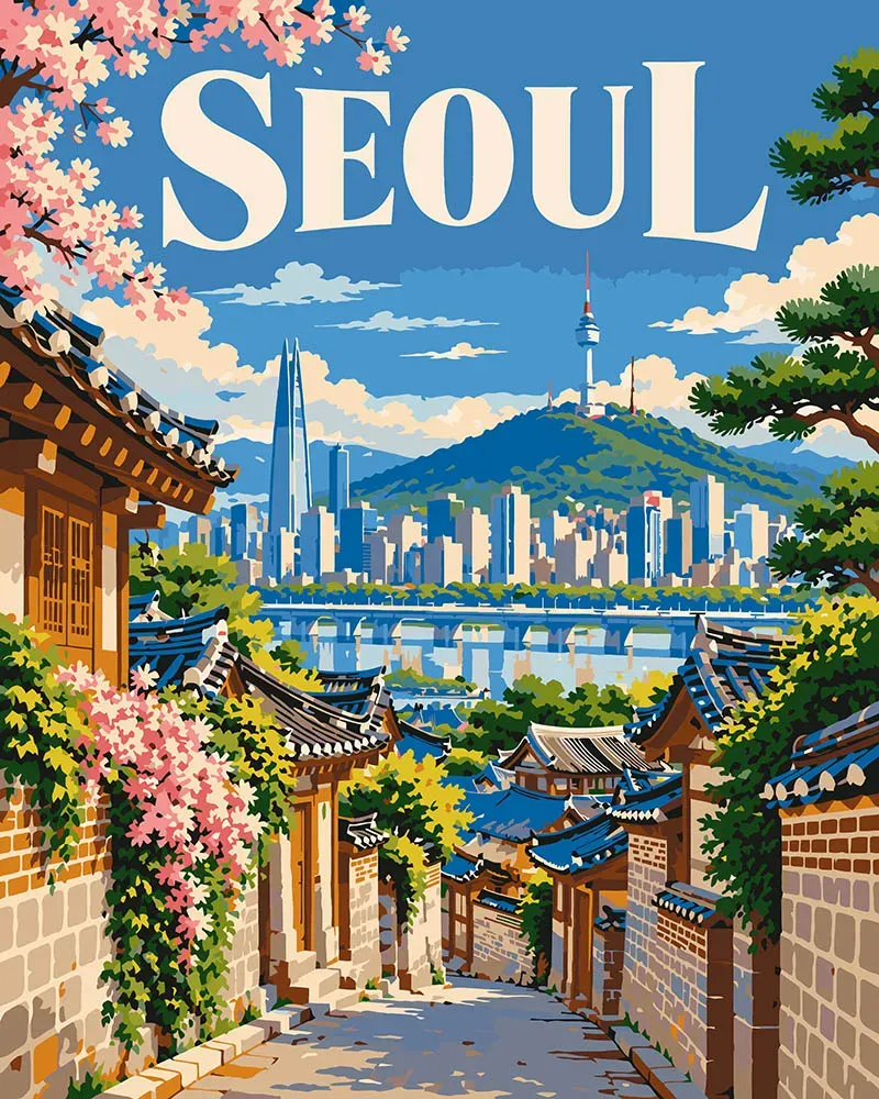 Figured'Art Reisposter Seoul schilderen op nummer 40x50 cm