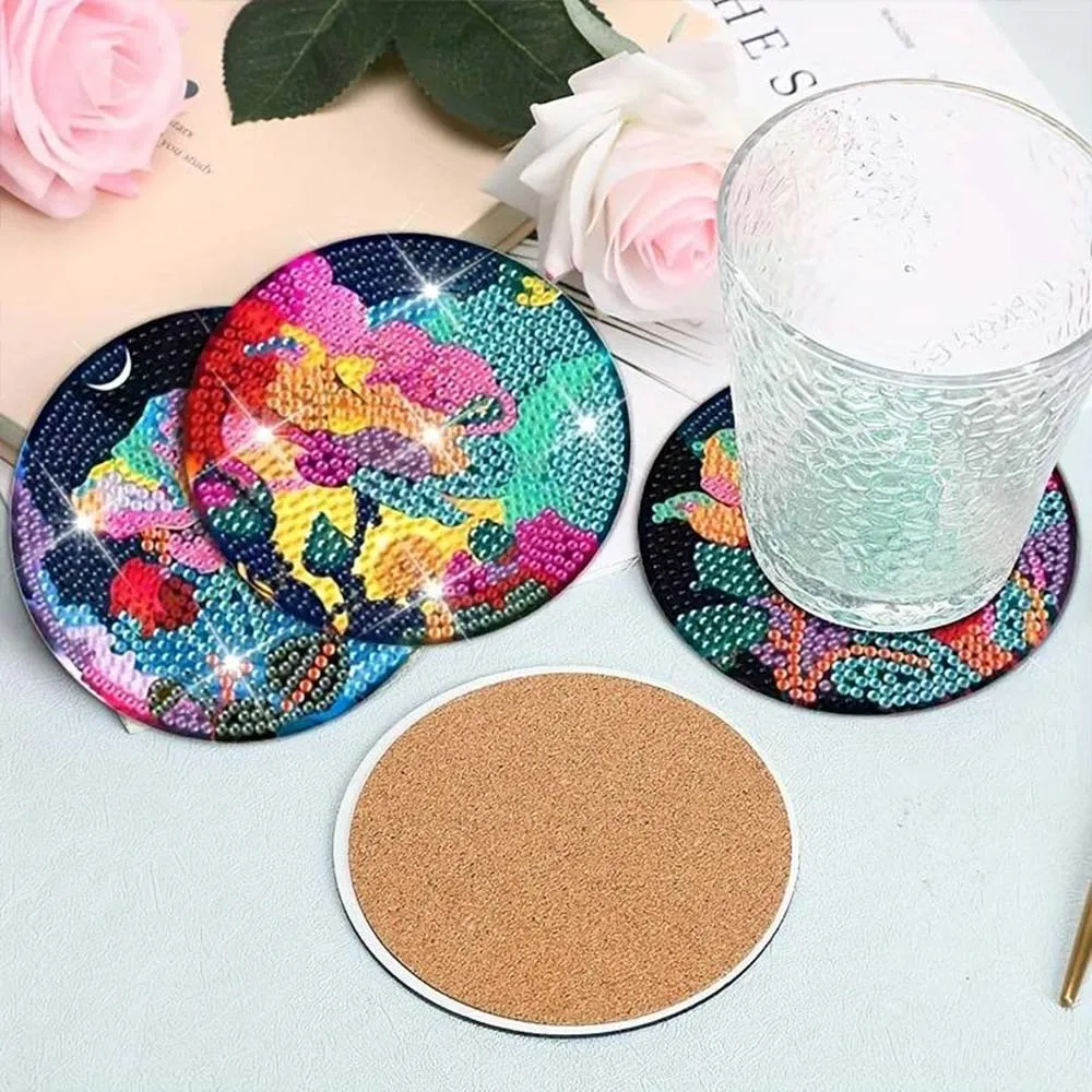 Figured'Art Rozen diamond painting onderzetters 8 stuks kurk