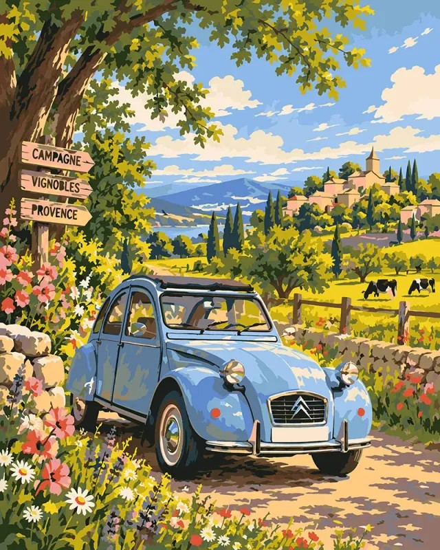 Figured'Art Citroën 2CV in de Wijngaard schilderen op nummer 40x50 cm landschap