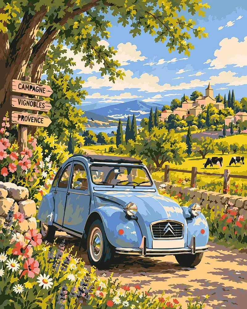 Figured'Art Citroën 2CV in de Wijngaard schilderen op nummer 40x50 cm landschap