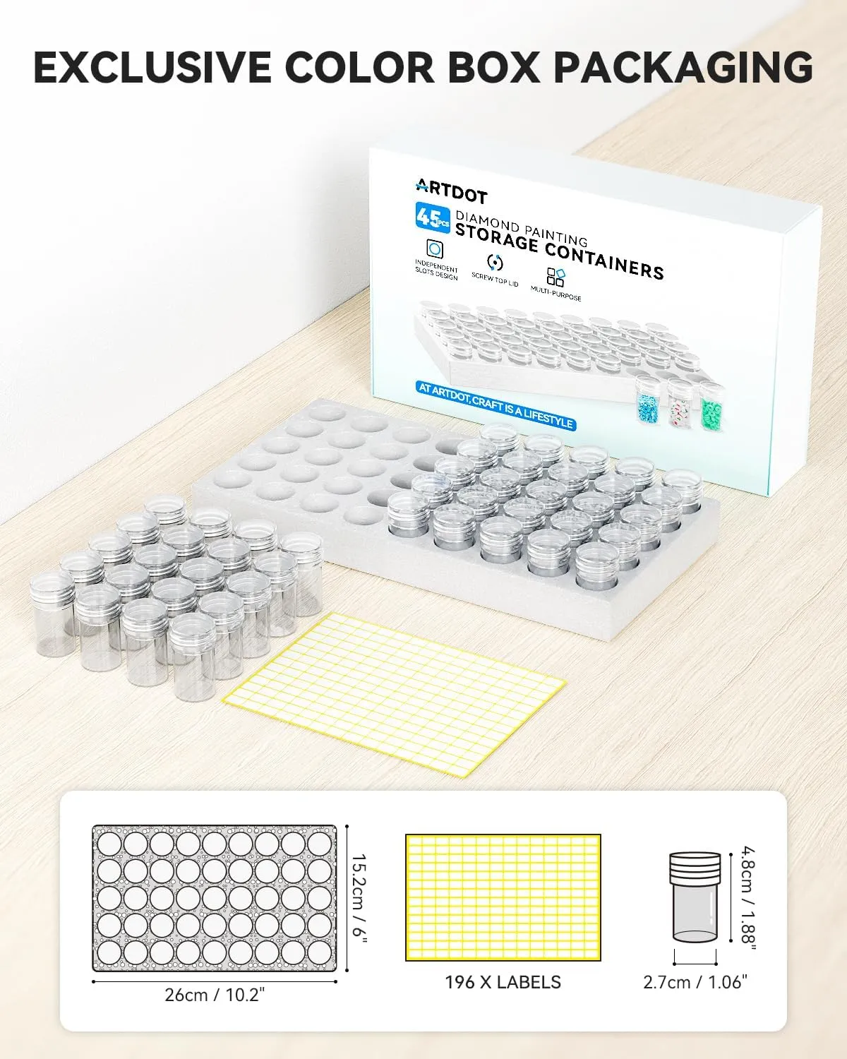 ARTDOT 45 vakjes diamond painting opbergdoos met labels