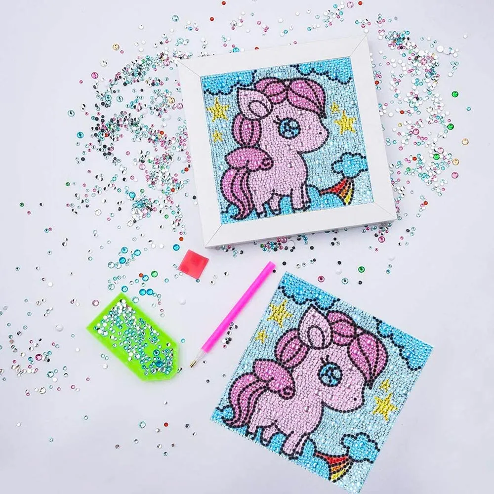 Figured'Art Eenhoorn diamond painting kinderen 15x15cm met lijst