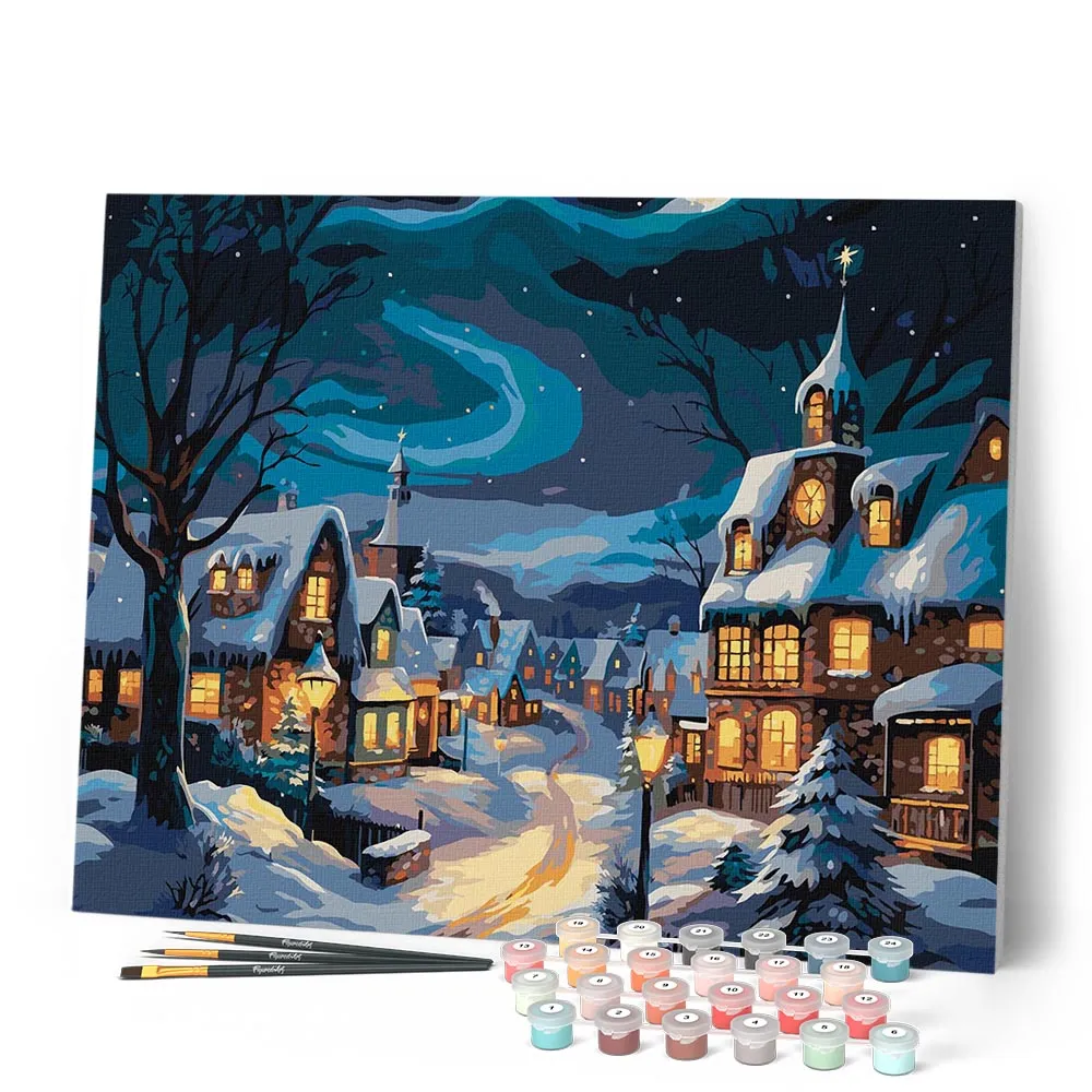 Figured'Art Sterrenkerstdorp schilderen op nummer 40x50 cm winter