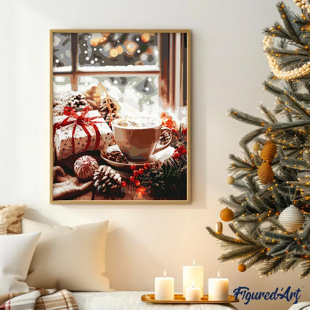 Figured'Art Feestelijke Koffietijd schilderen op nummer 40x50 cm kerst
