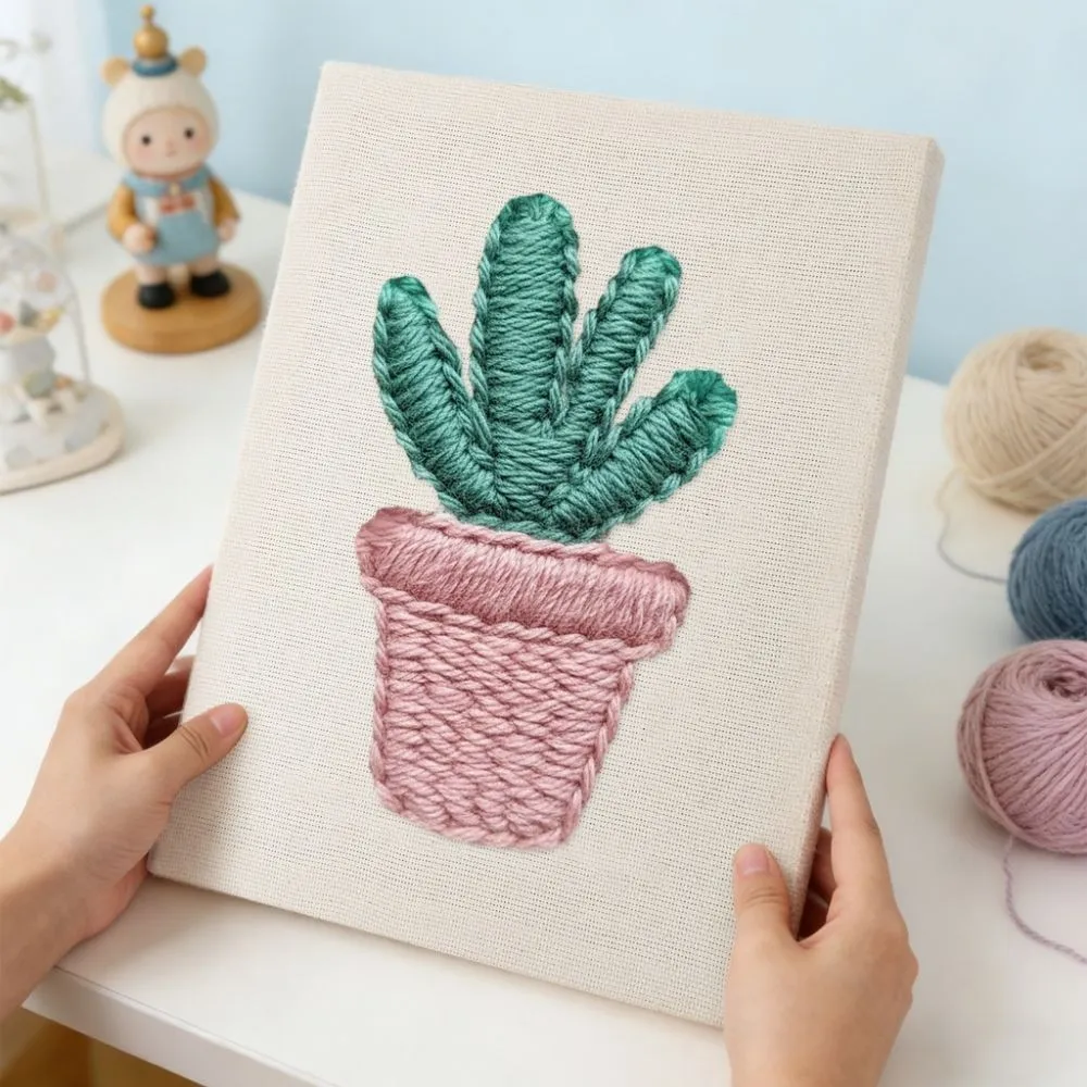 Figured'Art Kawaii Cactus punch needle pakket met frame 20x30 cm