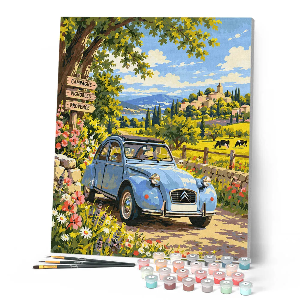 Figured'Art Citroën 2CV in de Wijngaard schilderen op nummer 40x50 cm landschap