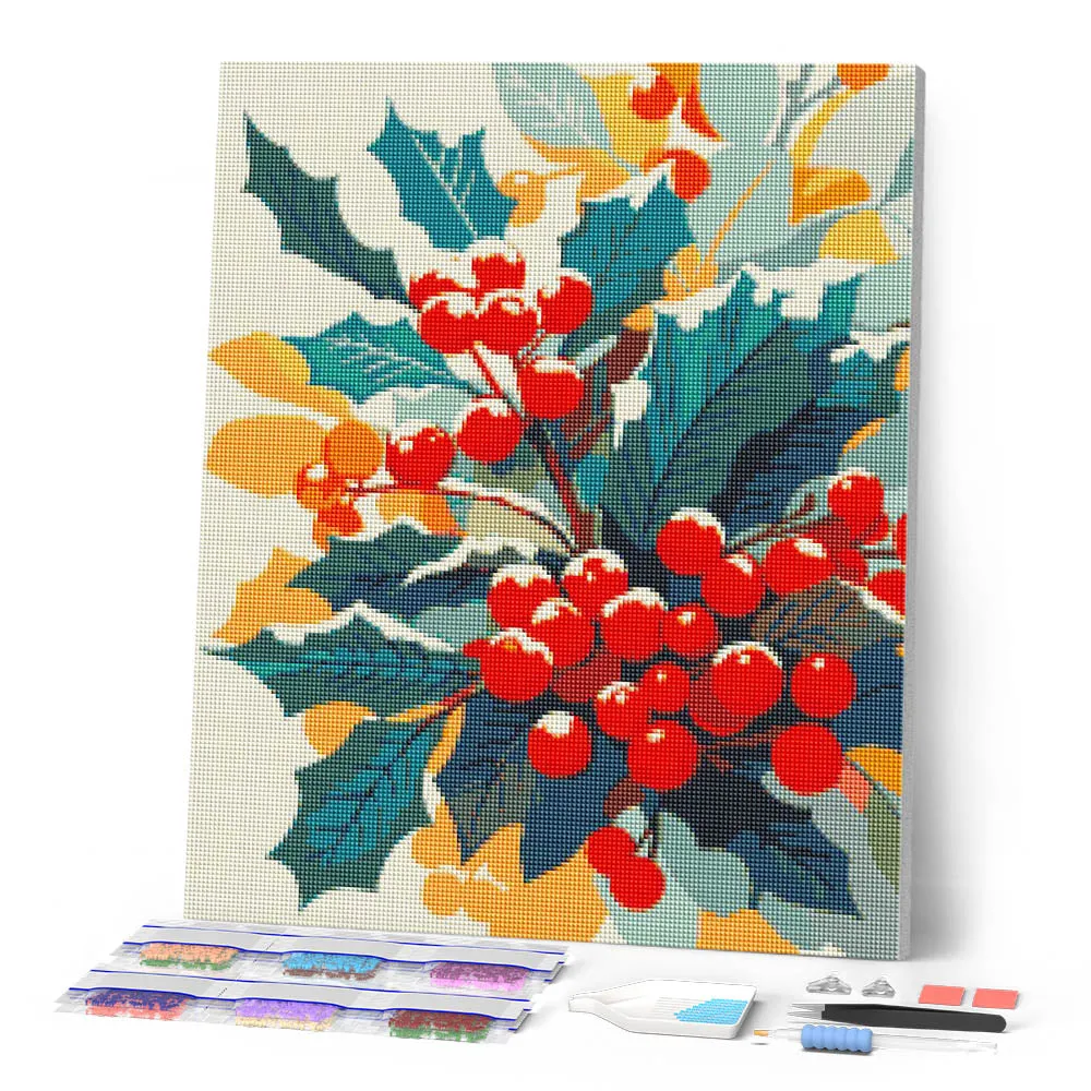 Figured'Art Besneeuwde Hulst diamond painting 40x50 cm winter