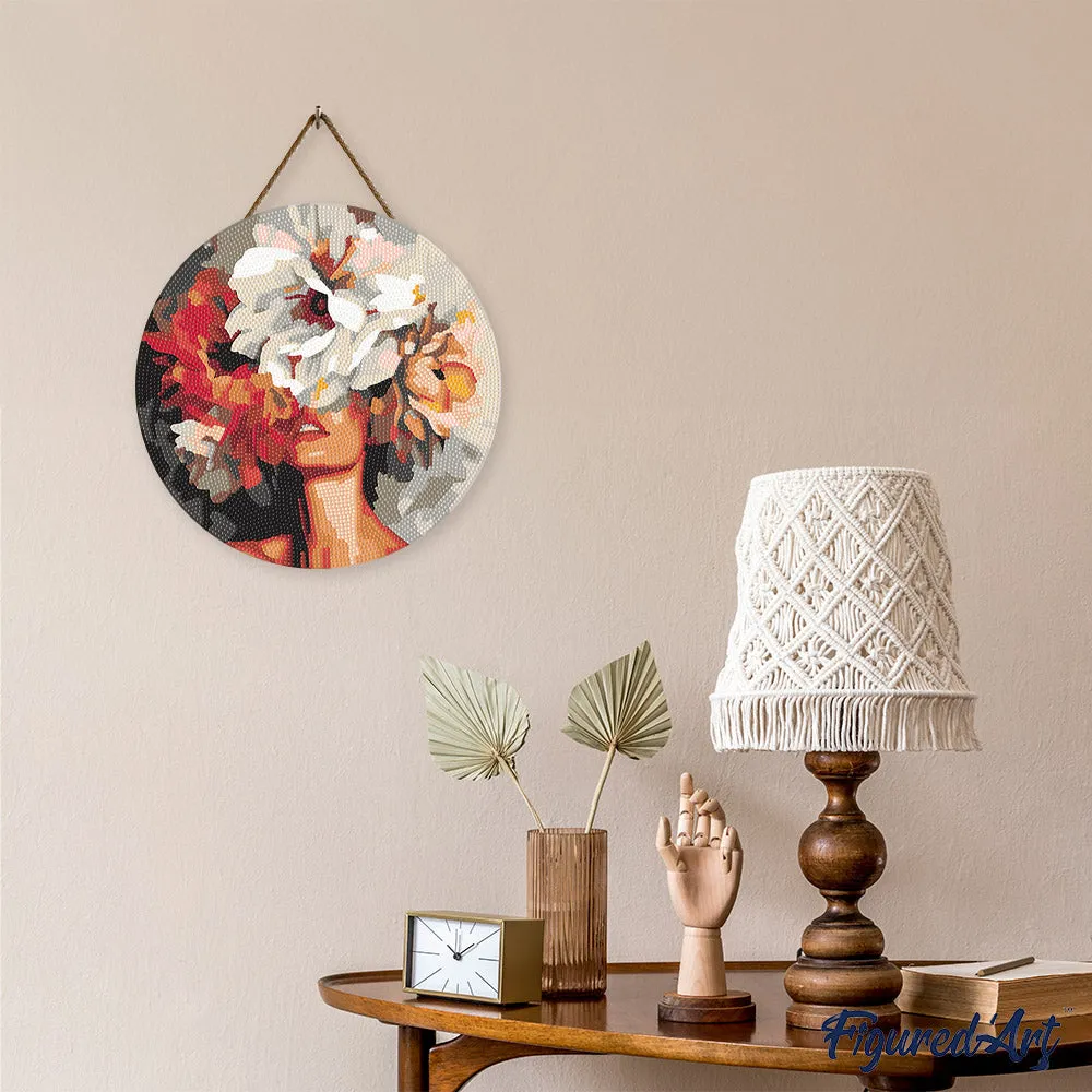 Figured'Art Schoonheid achter Bloemen diamond painting hout Ø30cm bloemen