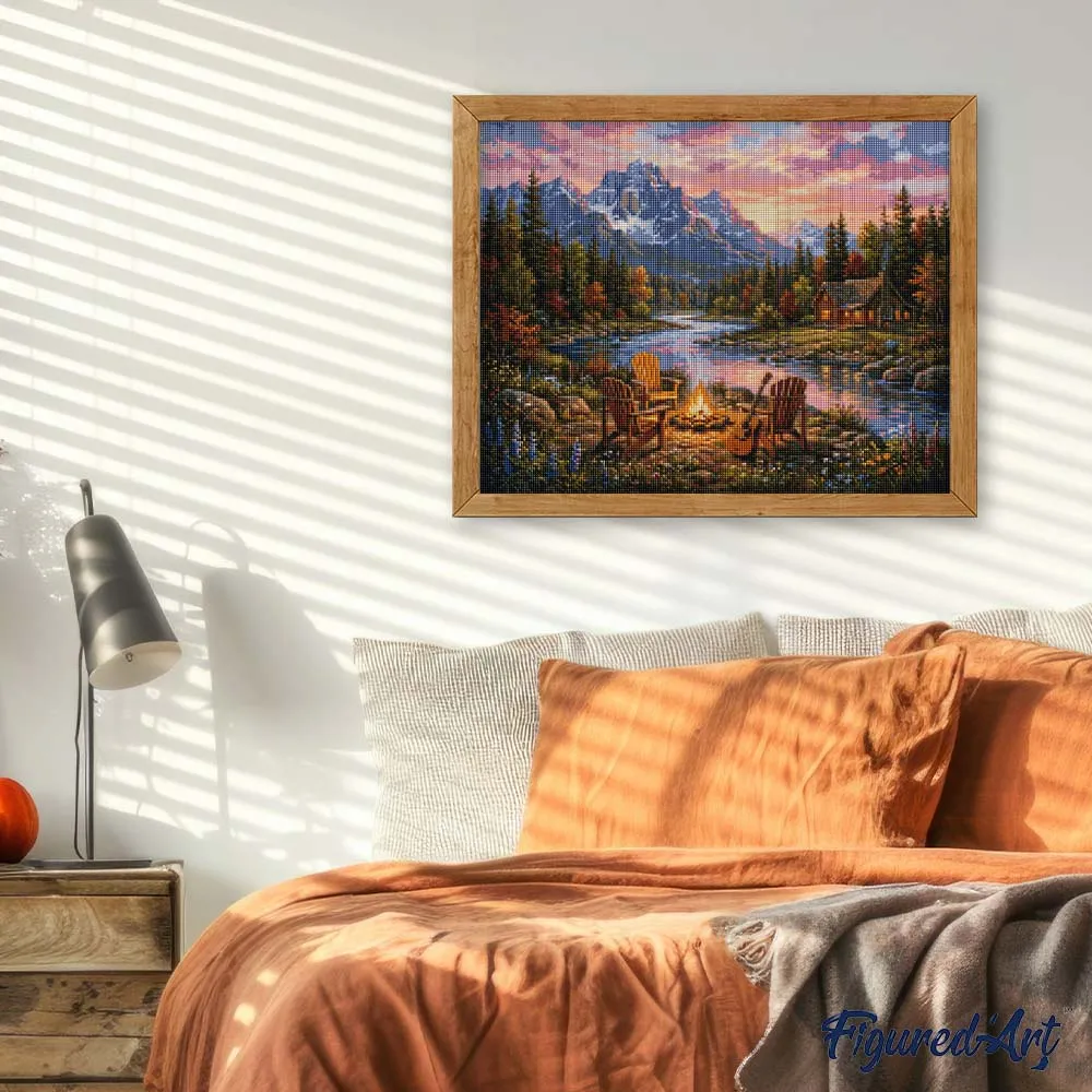 Figured'Art Gloed Kampvuur Rivier diamond painting full drill