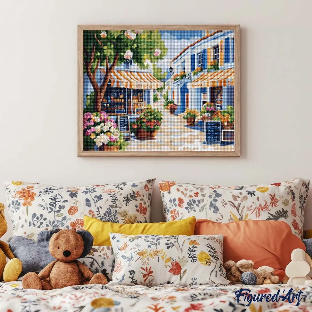 Figured'Art Zonnige bloemenstraat diamond painting 40x50 cm vol
