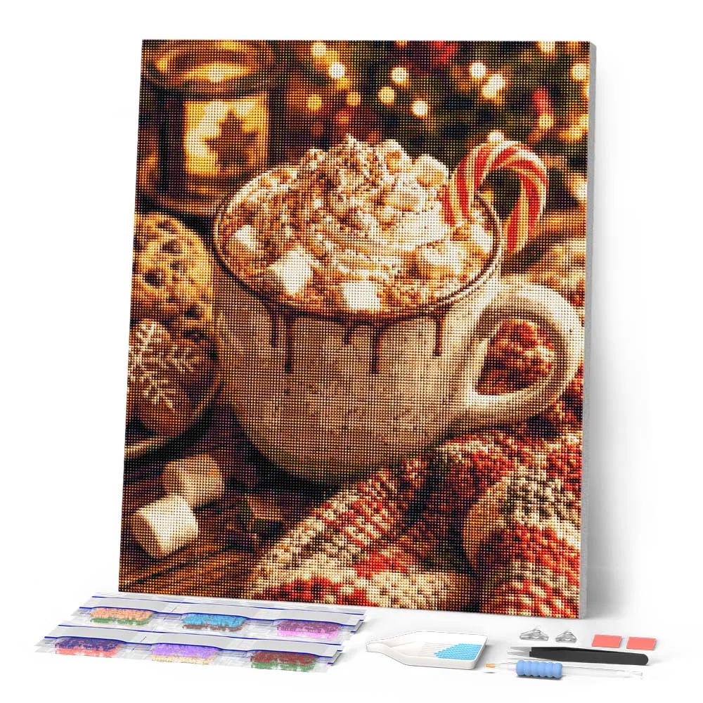 Figured'Art Warme Chocolademelk Kerst diamond painting 20x25 cm rond