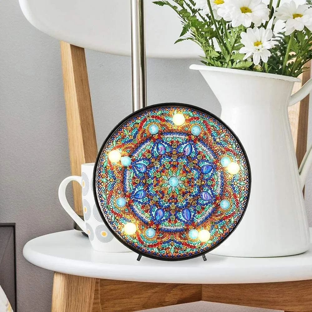 Figured'Art Blauwe Mandala Ster led-lamp diamond painting 15 cm