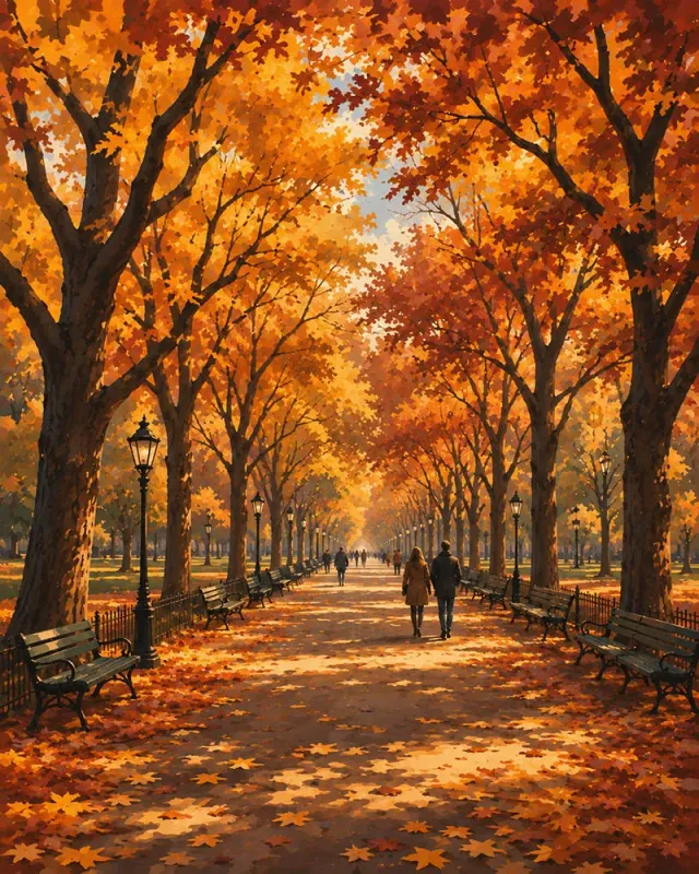 Figured'Art Literaire Wandeling in Central Park in de Herfst diamond painting