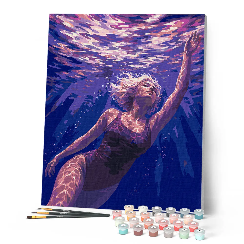 Figured'Art Oceaanfluistering schilderen op nummer 40x50 cm aqua