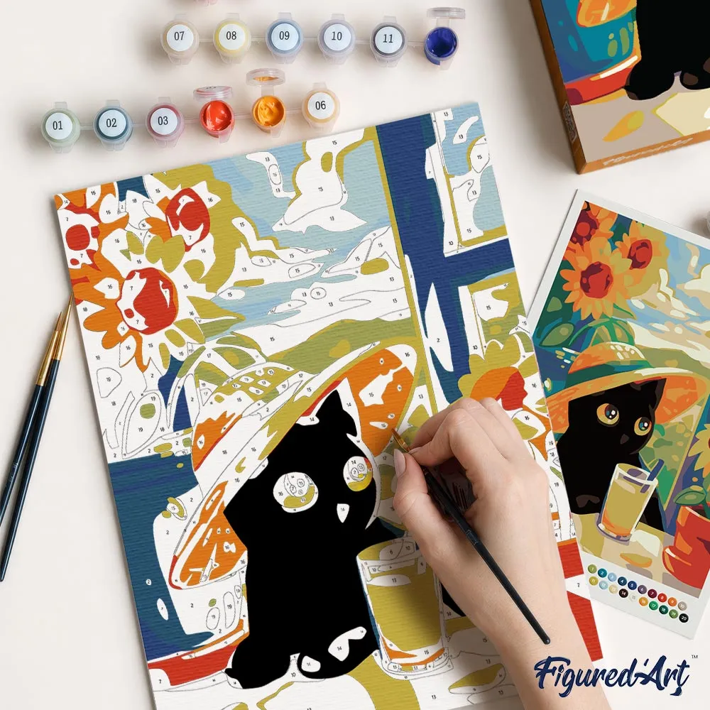 Figured'Art Zwarte Zomerkat cadeauset schilderen op nummer