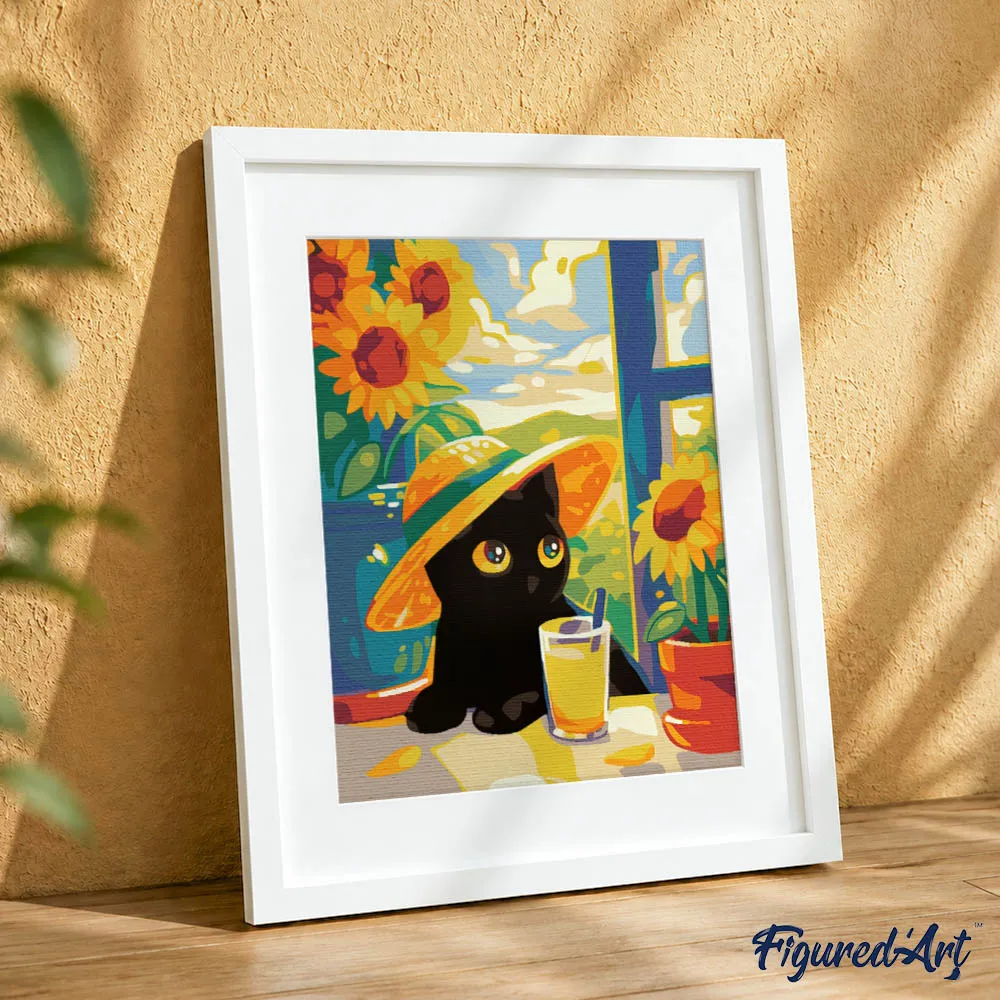Figured'Art Zwarte Zomerkat cadeauset schilderen op nummer
