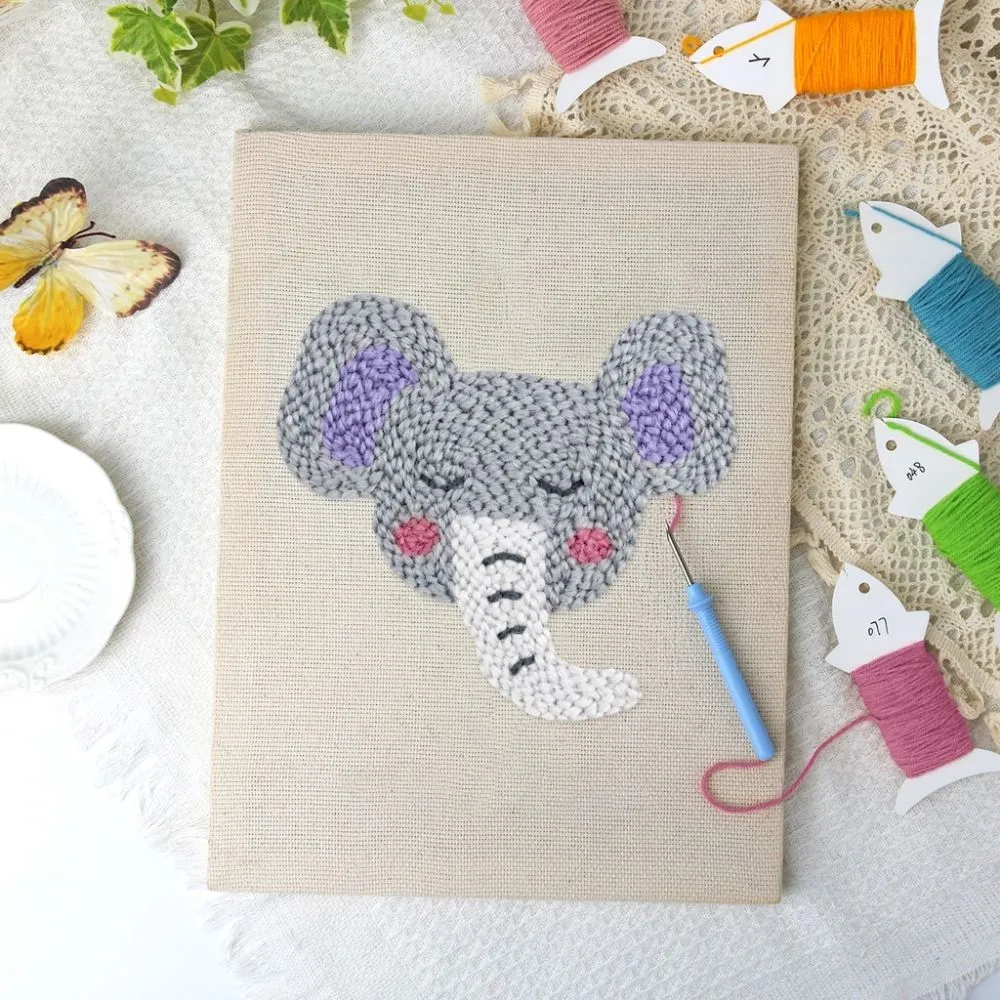 Figured'Art Kleine Olifant punch needle pakket 20x30cm katoen