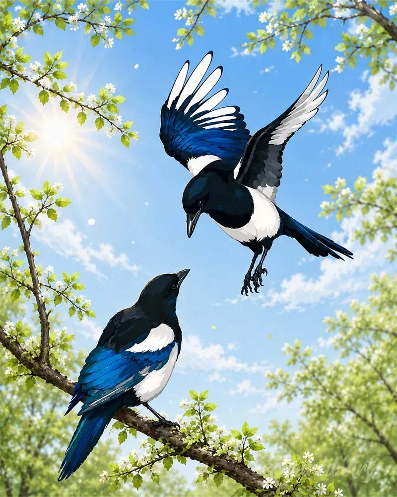 Figured'Art Lente-eksters schilderen op nummer 40x50 cm vogels