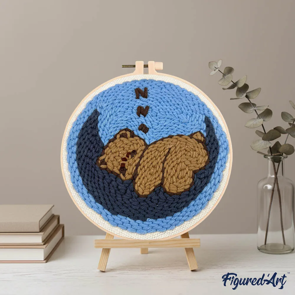 Figured'Art Punch Needle Beer op de maan borduurpakket 20 cm wol